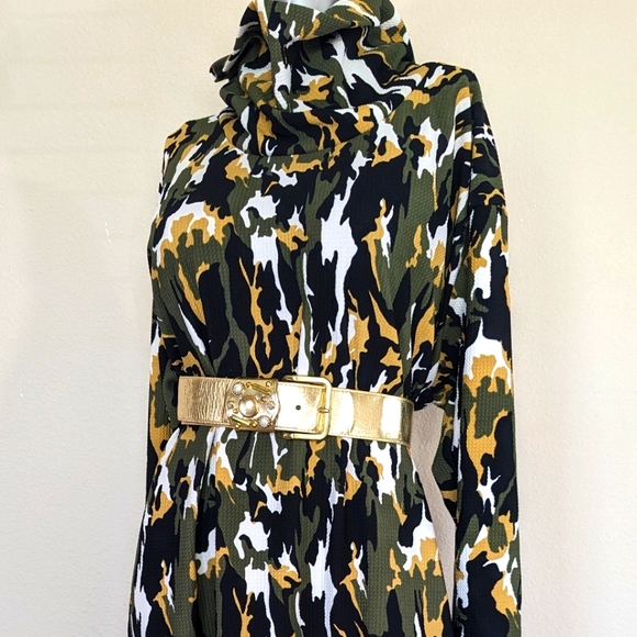"Ashley Stewart" Camo Drapey Cowl Neck Bodycon Asymmetric Army Fatique Dress - Picture 13 of 15